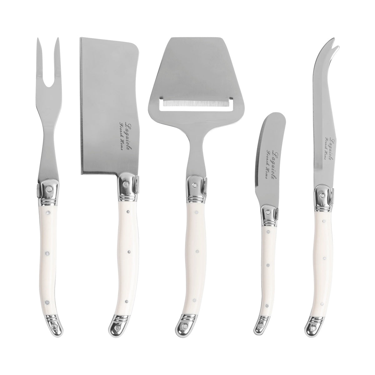  French Home 5-Piece Laguiole Cheese Knife, Fork, and Slicer Set With Faux Ivory Handles - Default Title - Bonton