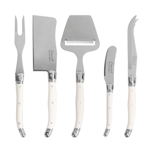 5-Piece Laguiole Cheese Knife, Fork, and Slicer Set With Faux Ivory Handles