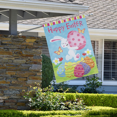 Happy Easter Bunny With Eggs Outdoor House Flag 28" X 40"
