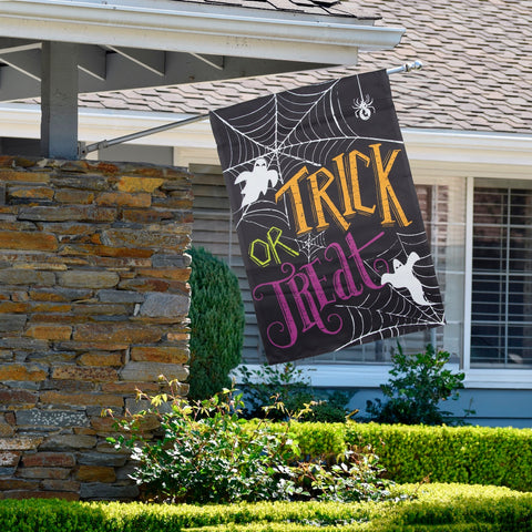 Spider Webs and Ghosts Trick or Treat Outdoor Garden Flag 28" X 40"