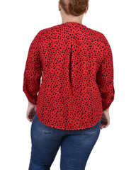 Plus Size 3/4 Roll Tab Sleeve Y-Neck Blouse