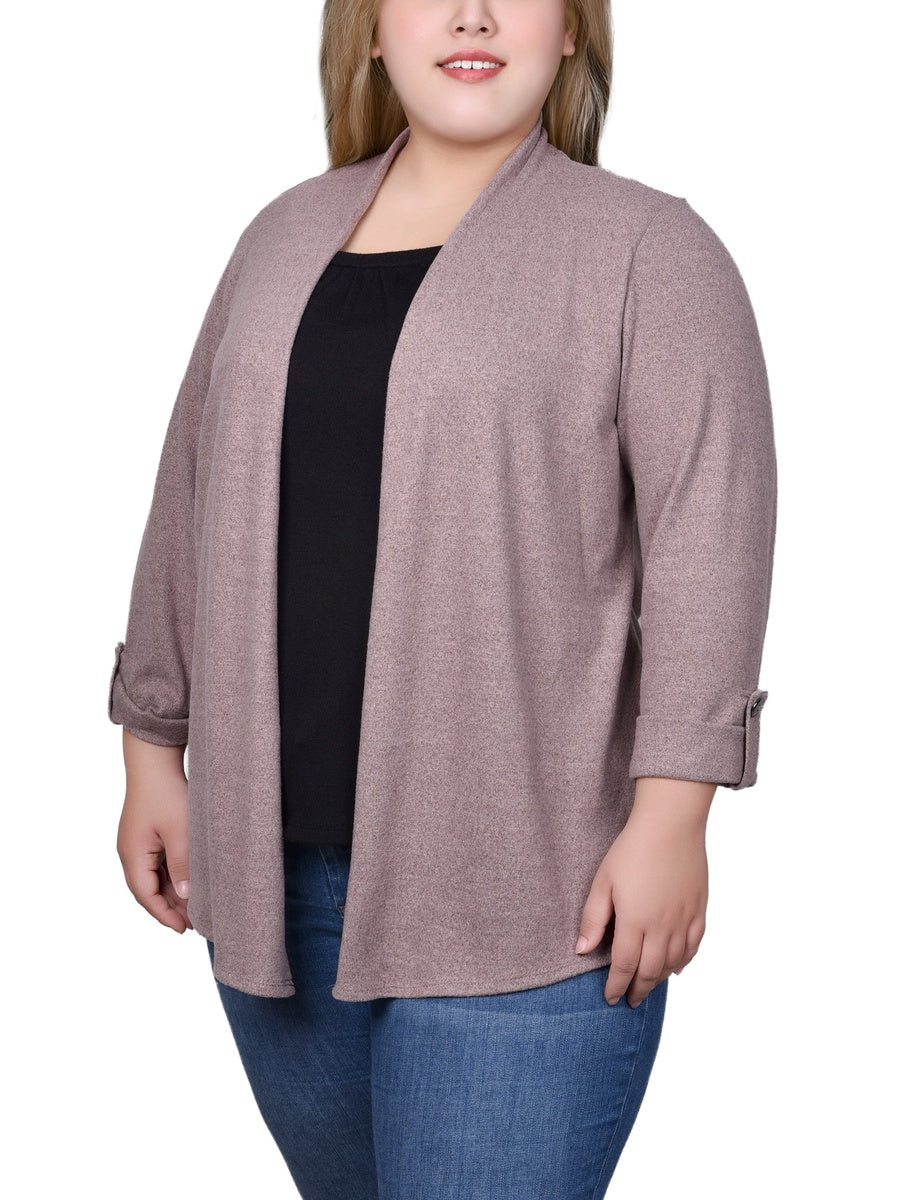  NY Collection Plus Size Roll Tab Sleeve 2Fer Set - Charcoal Grey - Bonton