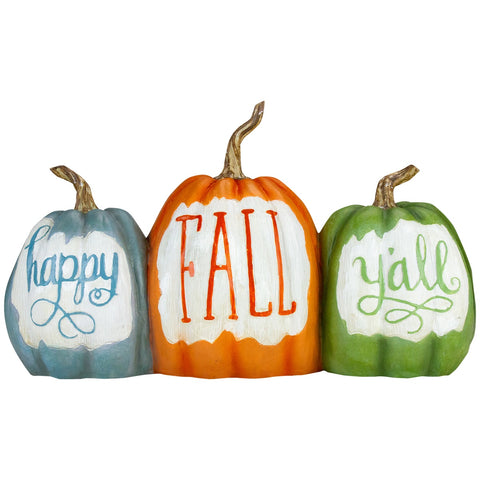 Pumpkin Trio "Happy Fall Y'all" Autumn Harvest Sign - 15.5"