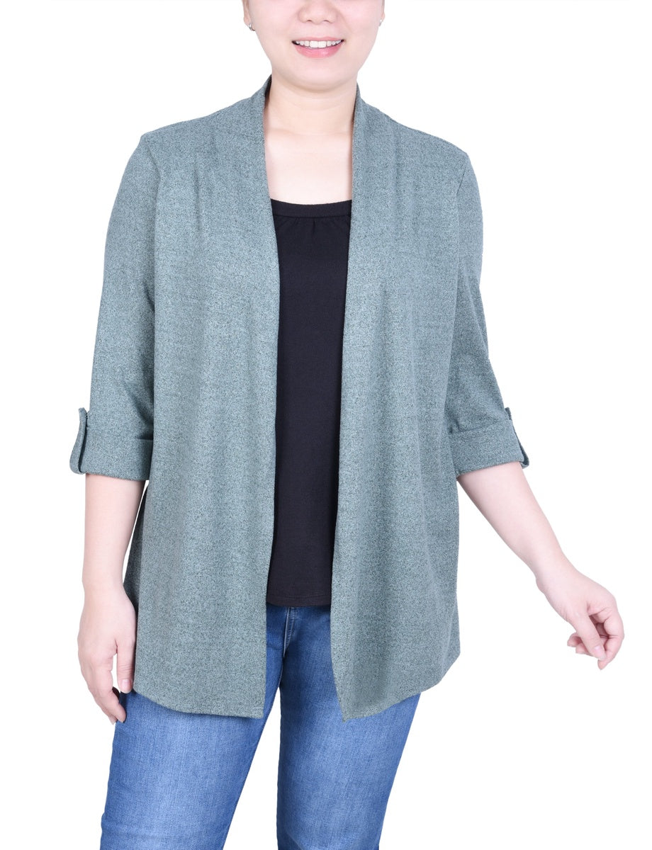  NY Collection Petite 3/4 Sleeve Two in One Top - Charcoal Grey - Bonton
