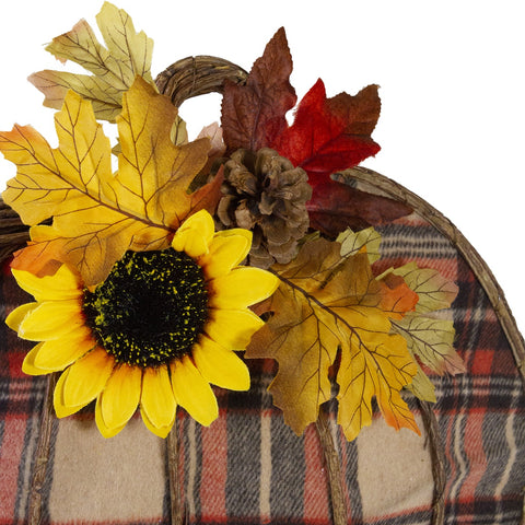 14" Orange and Brown Plaid Fall Harvest Pumpkin Wall Decor