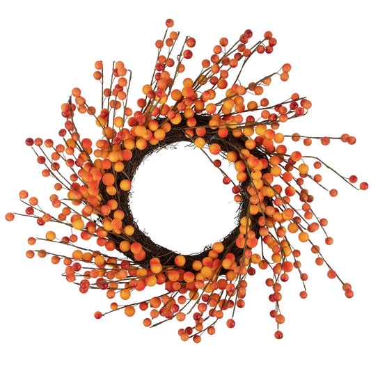 Artificial Berries Fall Harvest Twig Wreath - 14" - Orange and Red - Unlit