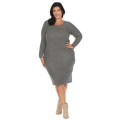 Plus Size Long Sleeve Rib Midi Sweater Dress