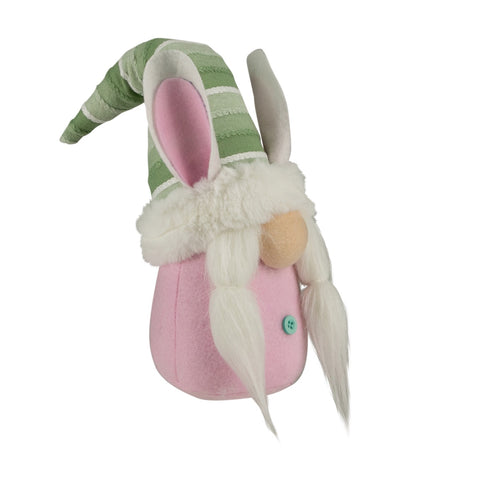 13" Pink and Green Gnome Girl With Bunny Ears Easter Figure
