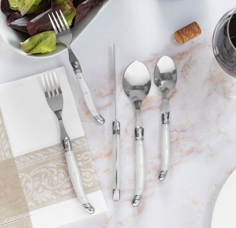 Laguiole 20 Piece Stainless Steel Flatware Set, Service for 4, Pearl White