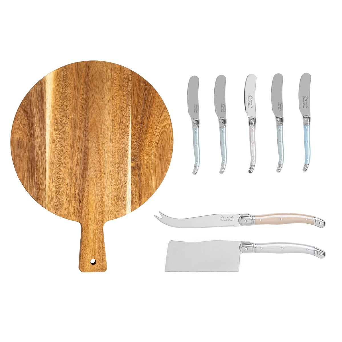  French Home Laguiole Cheese Knife and Spreader Set With Mother of Pearl Handles and Wood Board - Default Title - Bonton