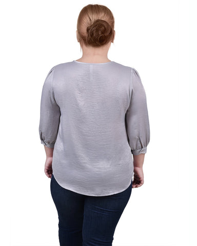 Plus Size Elbow Sleeve Satin Blouse