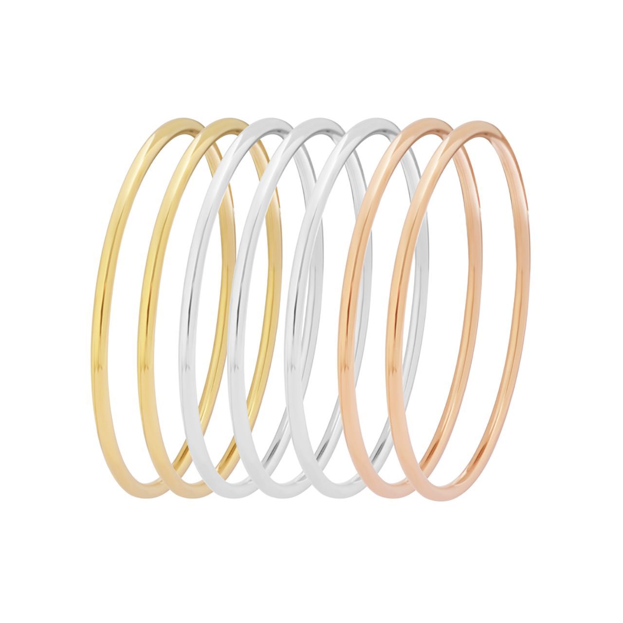  Gemesis Jewels by Edforce Seven Thin Round Bangle Set - Tri-Color - Bonton