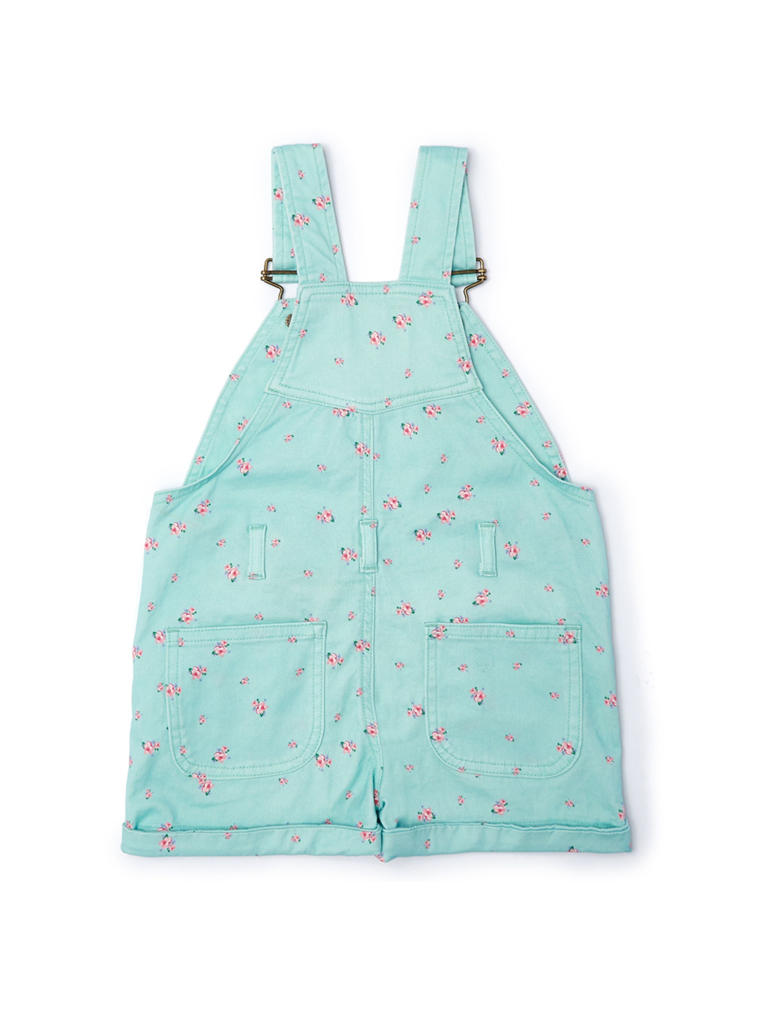  Dotty Dungarees Floral Summer Denim Overall Shorts - Cream - Bonton