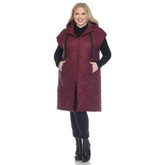 Plus Size Diamond Quilted Hooded Puffer Vest