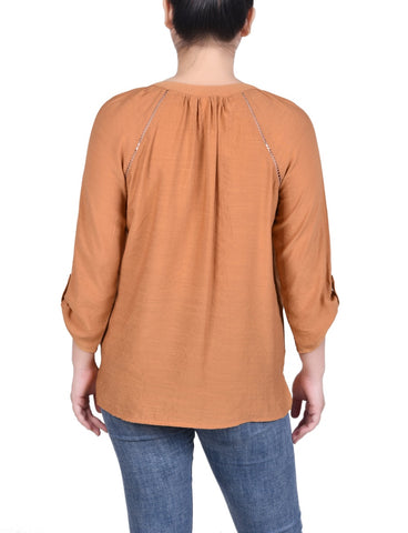 Raglan Sleeve Split Neck Blouse