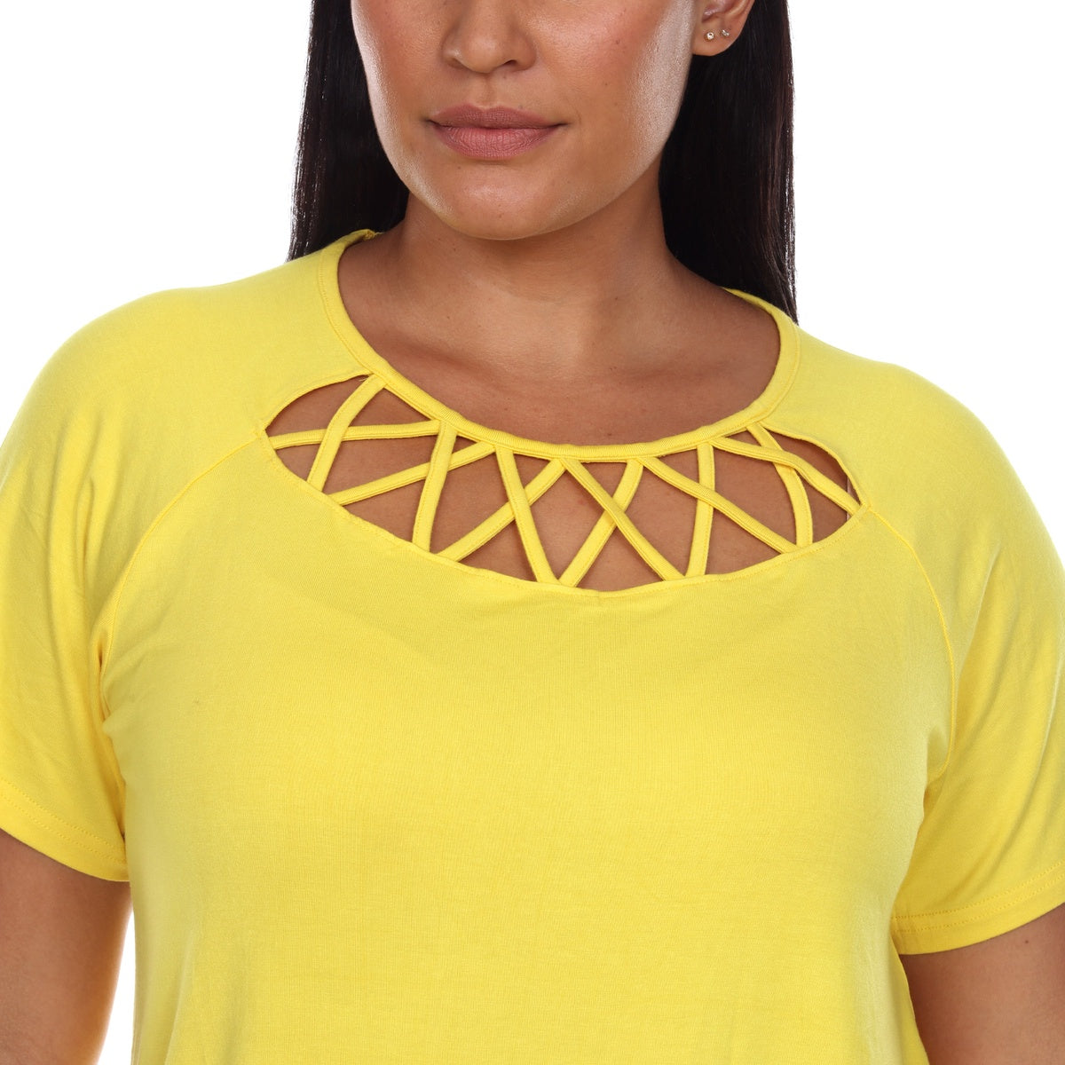  White Mark Plus Size Crisscross Cutout Short Sleeve Top - 1X - Bonton