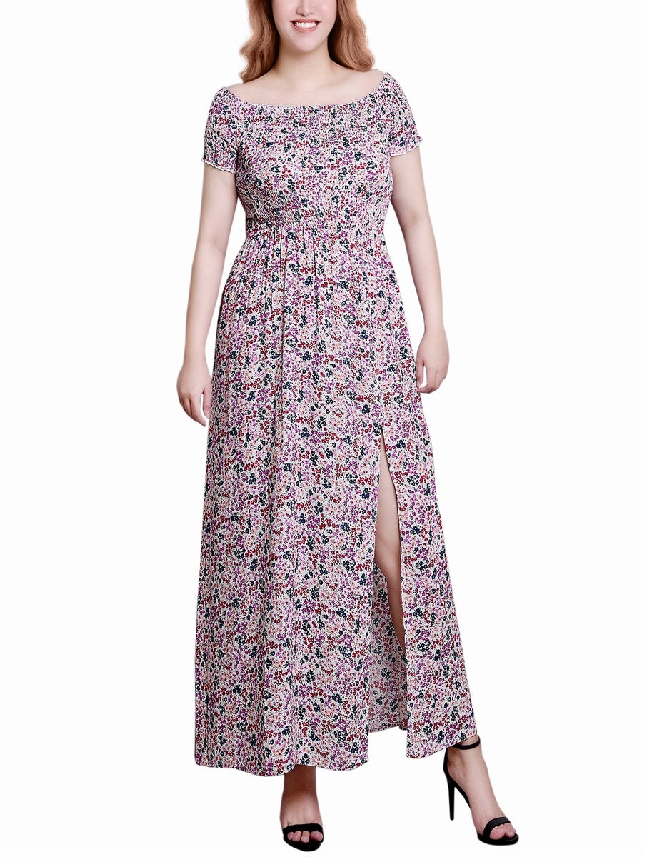  NY Collection Smocked Bodice Maxi Dress - Red Floral - Bonton
