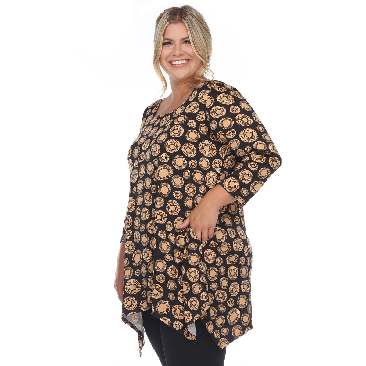  White Mark Plus Size Printed Geometric Circle Tunic Top - 1X - Bonton