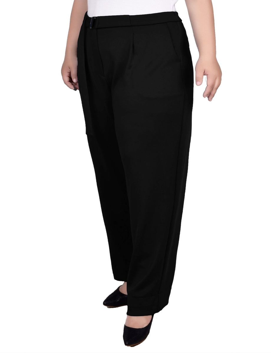  NY Collection Plus Size Belted Scuba Pant - Black - Bonton