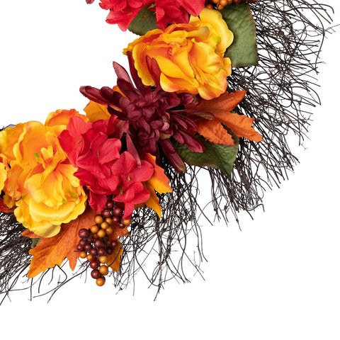 Peony and Mum Artificial Fall Harvest Wreath  24-Inch