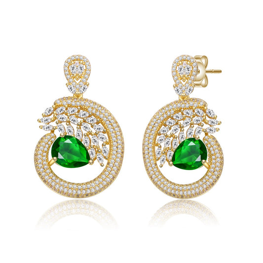 14K Gold Plated With Green Pear-Shaped Cubic Zirconia Drop Earrings