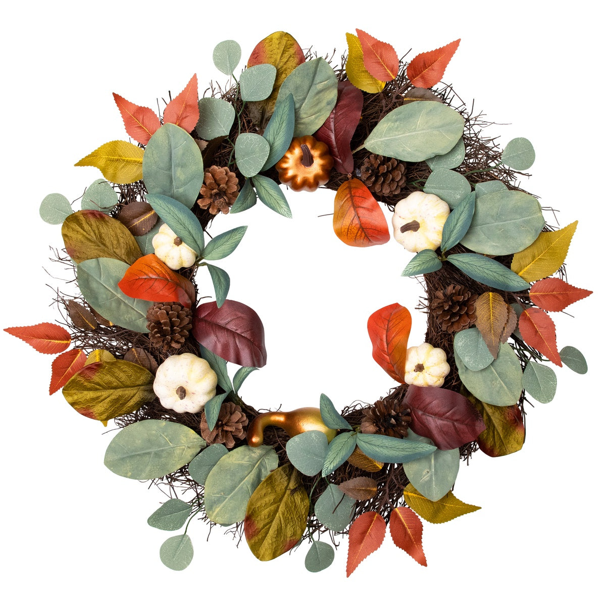  Northlight Pumpkin  Pinecone  and Gourd Artificial Fall Harvest Wreath  24-Inch  Unlit - Default Title - Bonton