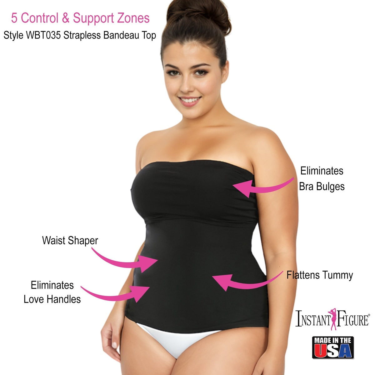  InstantFigure InstantFigure Plus Size Strapless Bandeau Top WBT035C - Black - Bonton