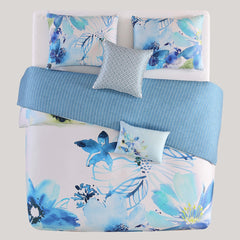 Watercolor Blue 100% Cotton 5-Piece Reversible Comforter Set