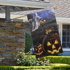 Pumpkins and Ghost Spooky Halloween Outdoor House Flag 28" X 40"