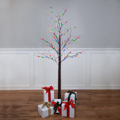 6' Brown LED Lighted Frosted Christmas Twig Tree - Multi-Color Lights