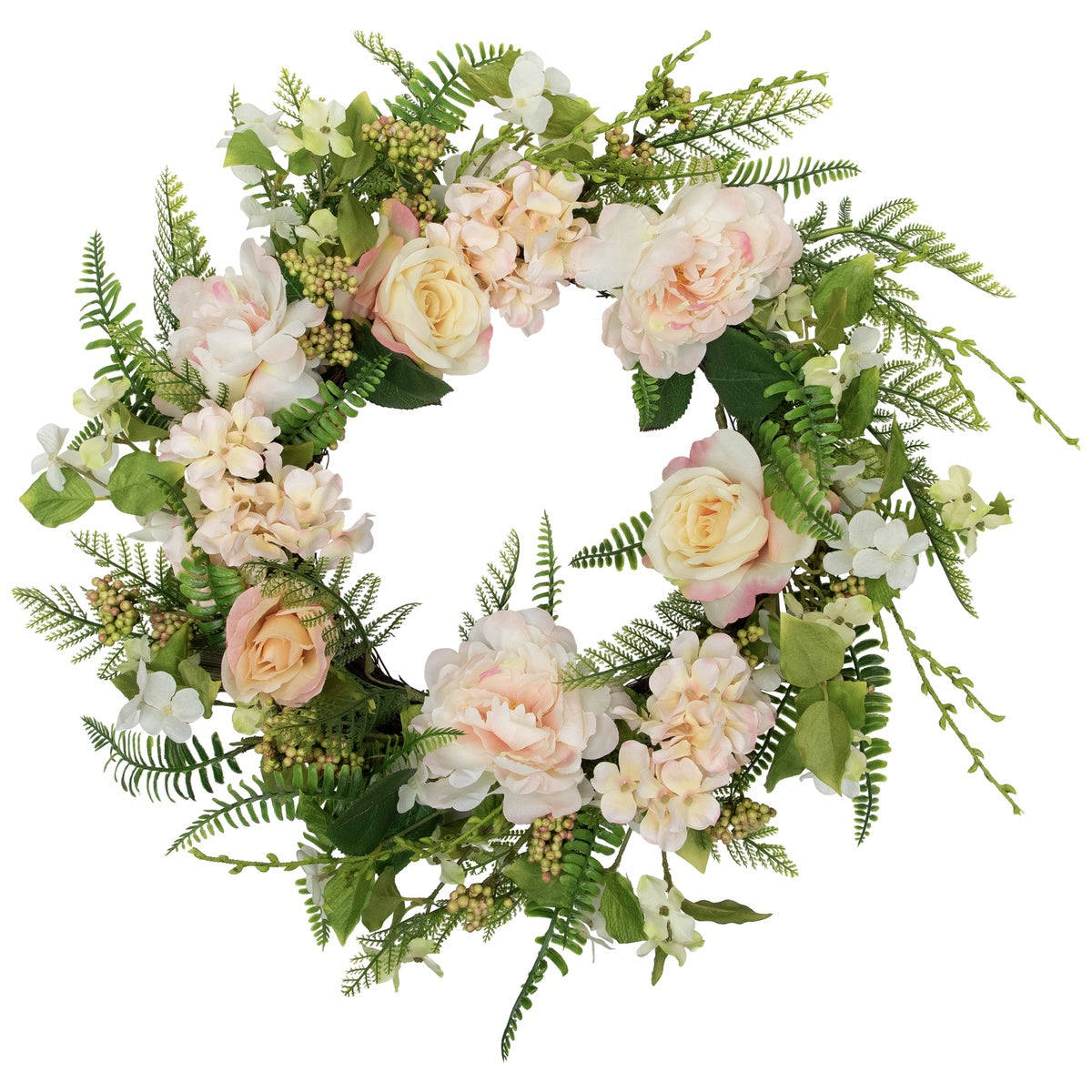  Northlight Rose and Peony Fern Artificial Floral Spring Wreath  Pink - 24-Inch - Default Title - Bonton