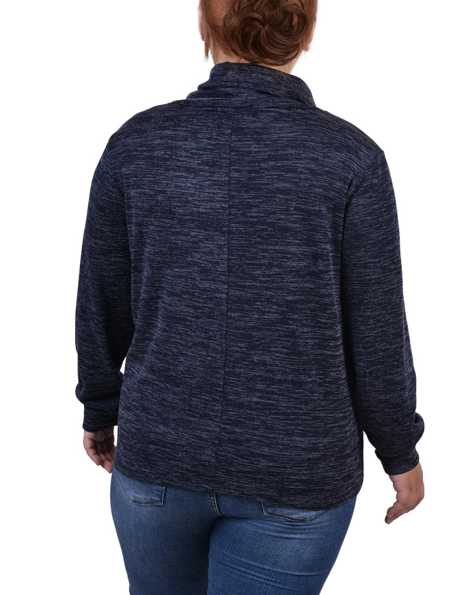  NY Collection Plus Size Long Sleeve Overlapping Cowl Neck Top - Navy Enzoz - Bonton