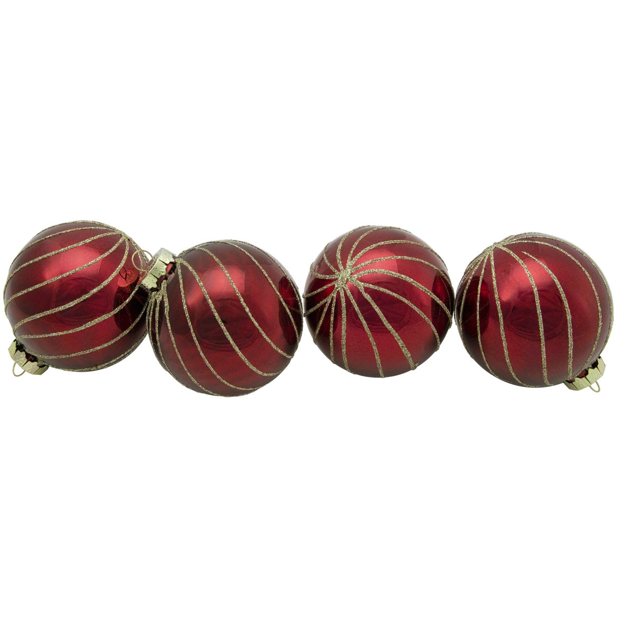  Northlight 4ct Burgundy Red and Gold Glitter Striped Glass Christmas Ball Ornaments 3