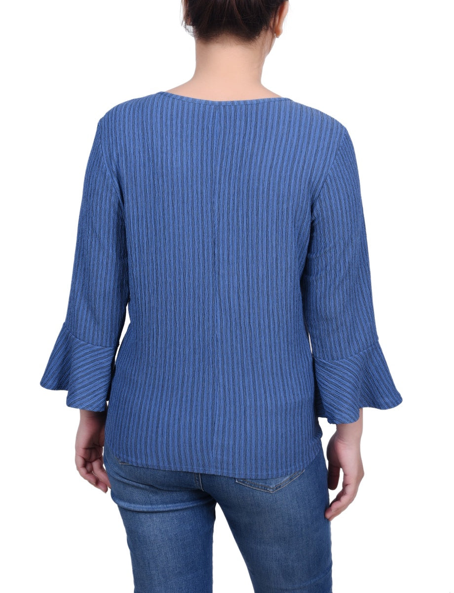  NY Collection Petite 3/4 Bell Sleeve Textured Knit Top - Avocado - Bonton