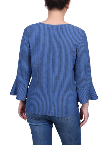 Petite 3/4 Bell Sleeve Textured Knit Top