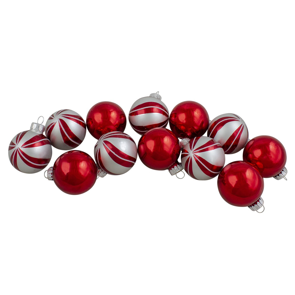  Northlight 12ct Red and Silver 2-Finish Swirl Glass Christmas Ball Ornaments 1.75