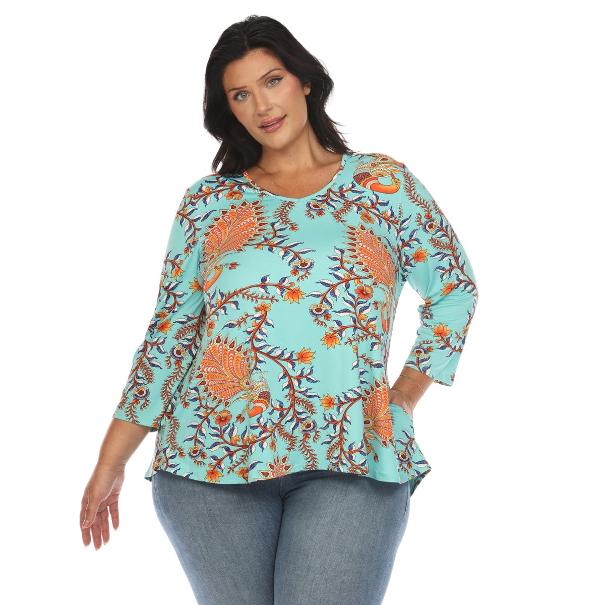  White Mark Plus Size Vibrant Boho Swing Top - 1X - Bonton