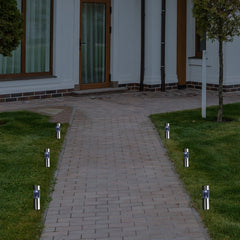 Set of 6 Solar Powered LED Pathway Markers - 10" - Silver