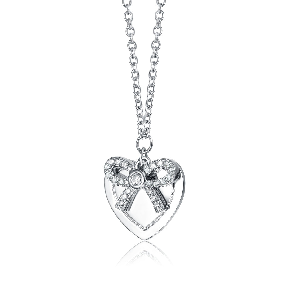  Rachel Glauber Chic White Gold Plated Bow Tie on Heart Shaped Pendant - Default Title - Bonton