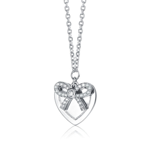 Chic White Gold Plated Bow Tie on Heart Shaped Pendant