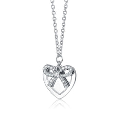 Chic White Gold Plated Bow Tie on Heart Shaped Pendant