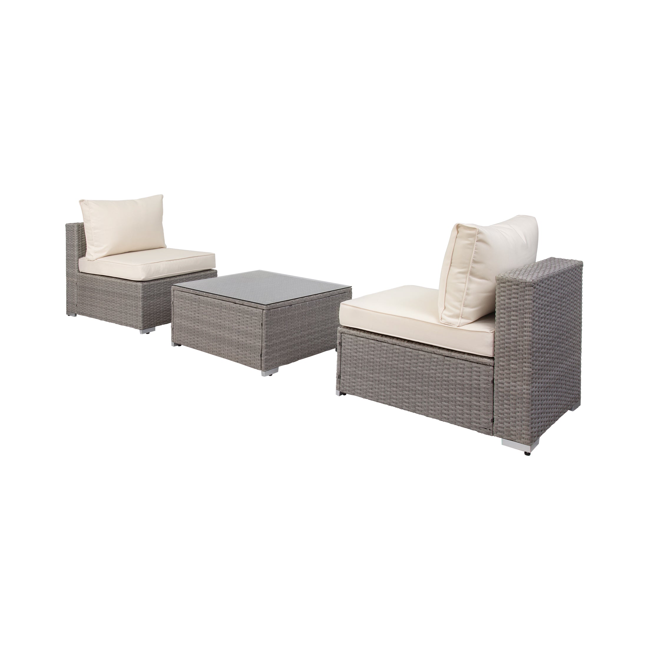  Westin Furniture 3-Piece Outdoor Patio Armless Sofa Conversation Bistro Set with Coffee Table - Gray/Ivory - Bonton