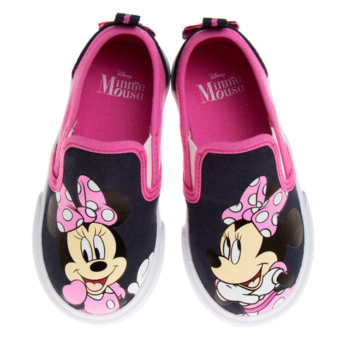 Disney Minnie Mouse Girls No Lace Shoes - Disney Character Loafer Low Top SlipOn Casual Tennis Canvas Sneakers (Size 5-12 Toddler)