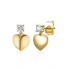 Kids 14k Gold Plated With Colored Cubic Zirconia Heart Dangle Earrings