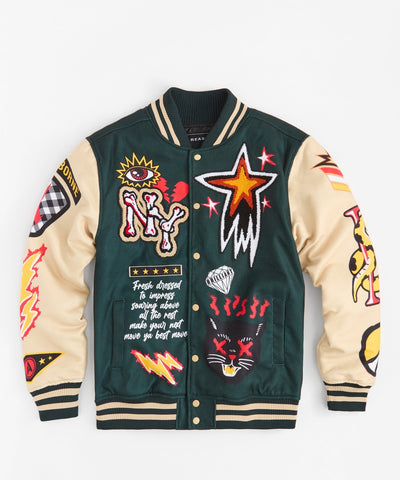 Super Fly Chenille Patched Varsity Jacket - Green