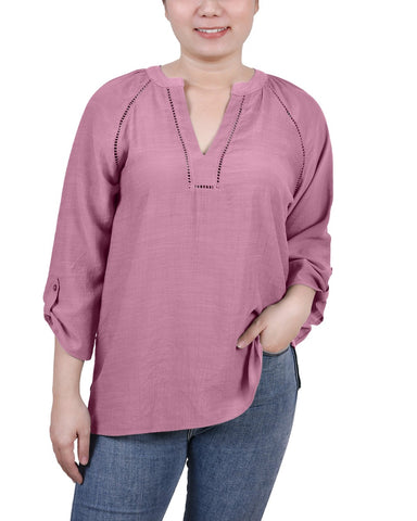 Raglan Sleeve Split Neck Blouse
