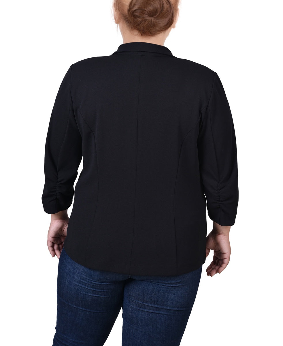  NY Collection Plus Size 3/4 Sleeve Scuba Crepe Jacket - Black - Bonton