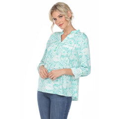 Women's Pleated Long Sleeve Floral Print Blouse