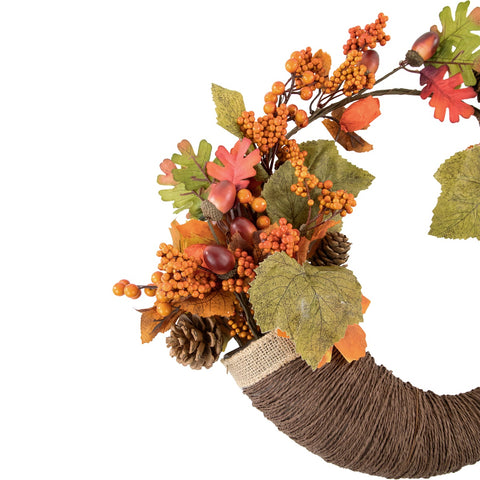 Brown and Orange Leaves and Berries Fall Harvest Wreath  20-Inch
