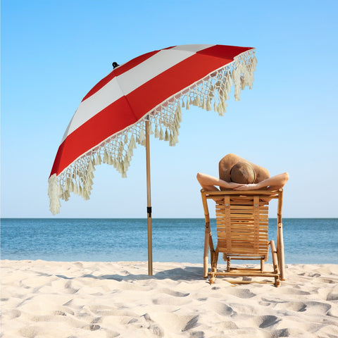 Striped Outdoor Beach Market Umbrella With Tiltt- 6.5' - Red and White